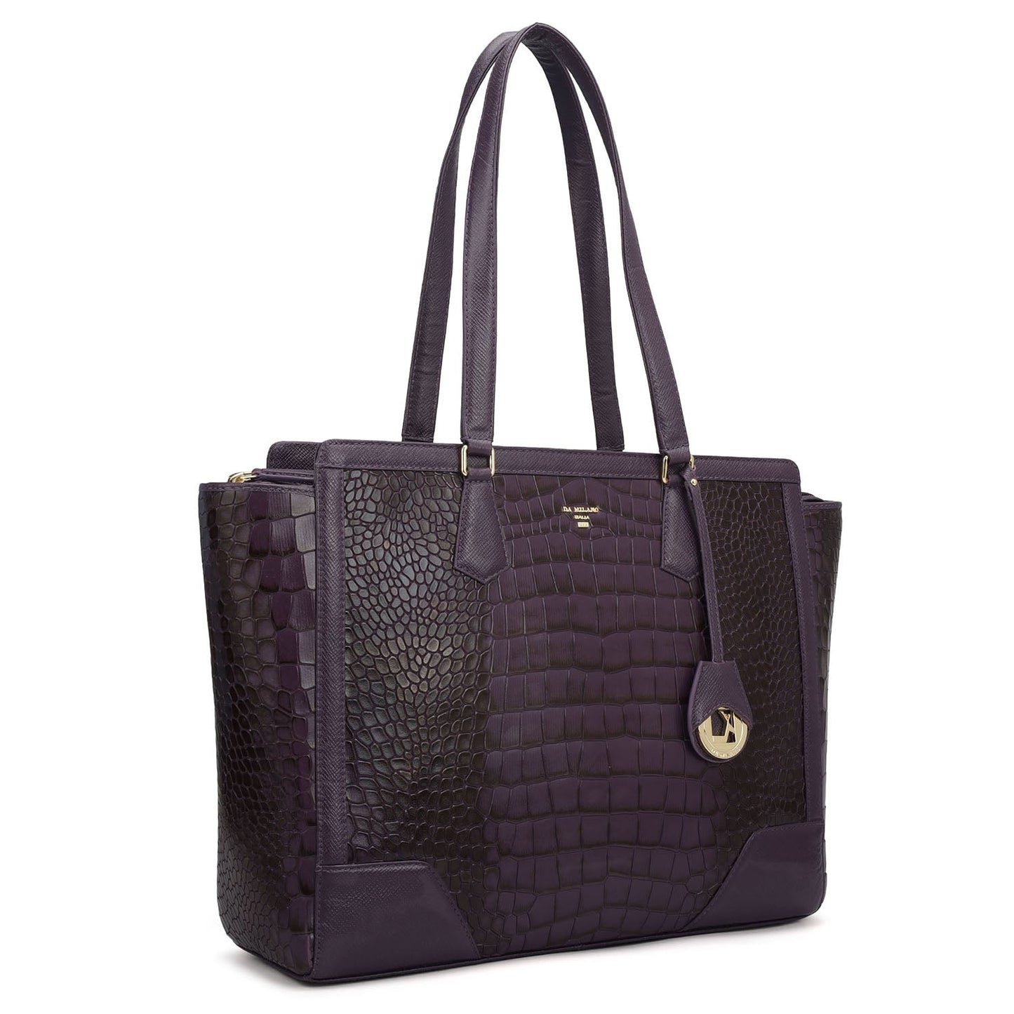 Large Croco Franzy Leather Tote - Grapevine