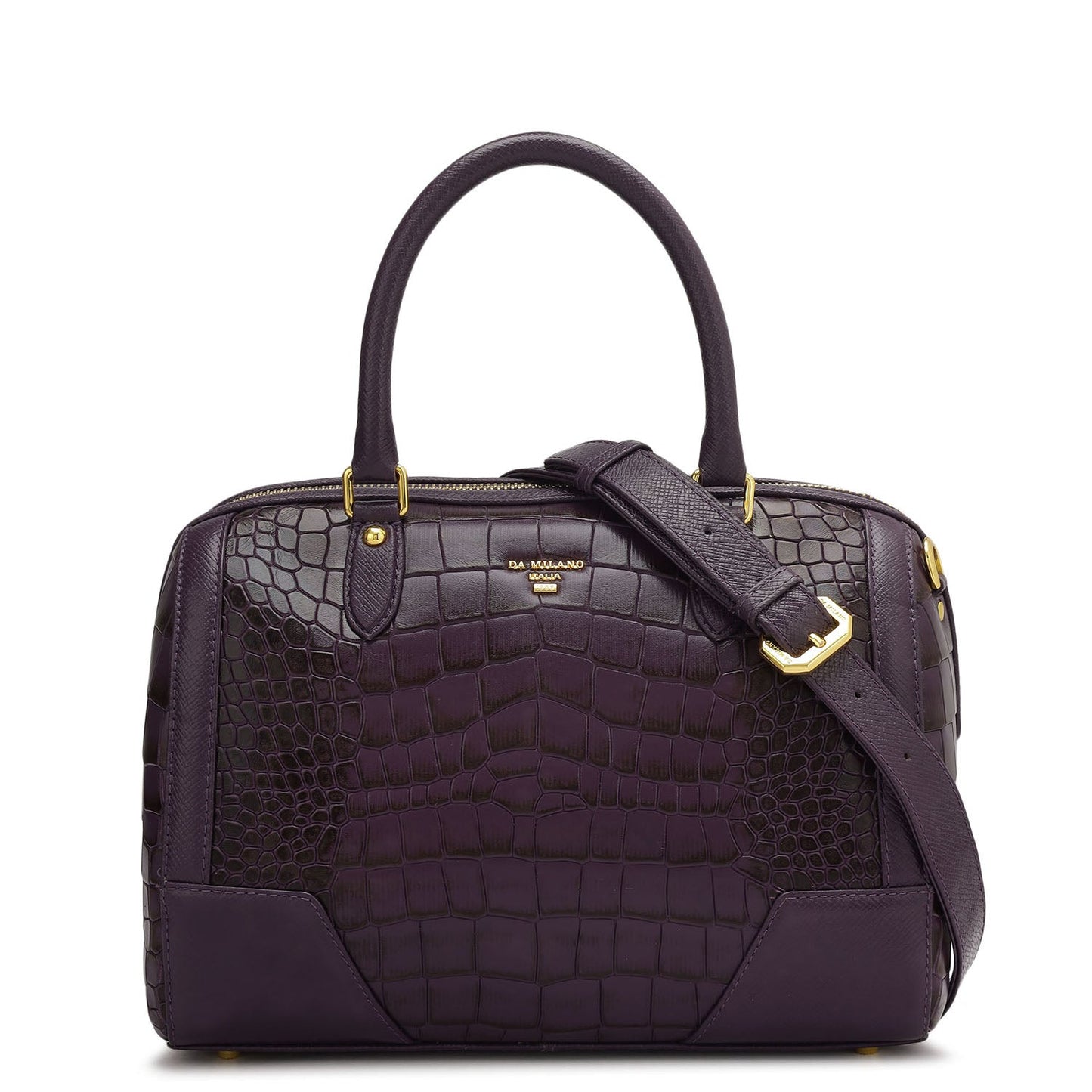 Medium Croco Franzy Leather Satchel - Grapevine