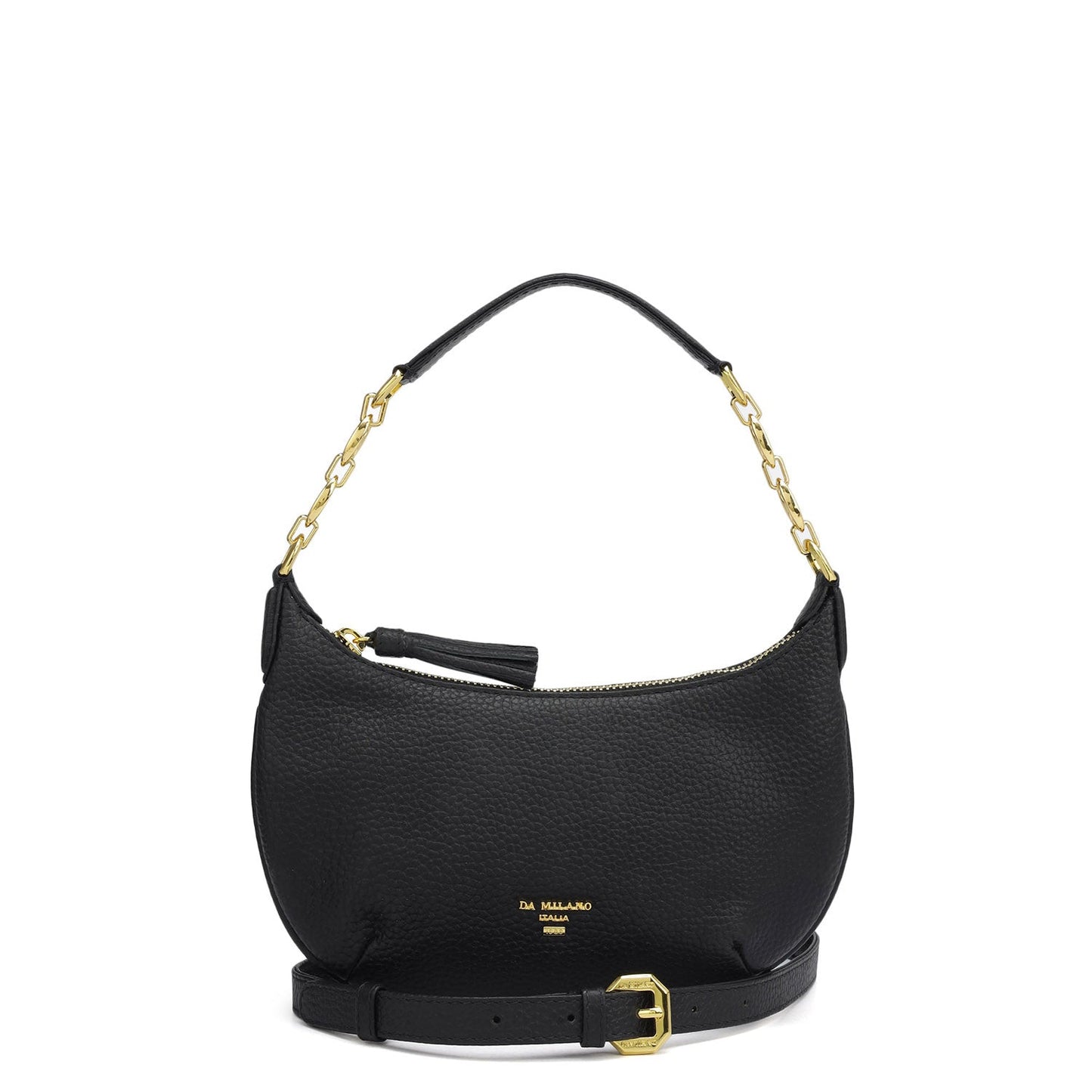 Small Wax Leather Baguette - Black