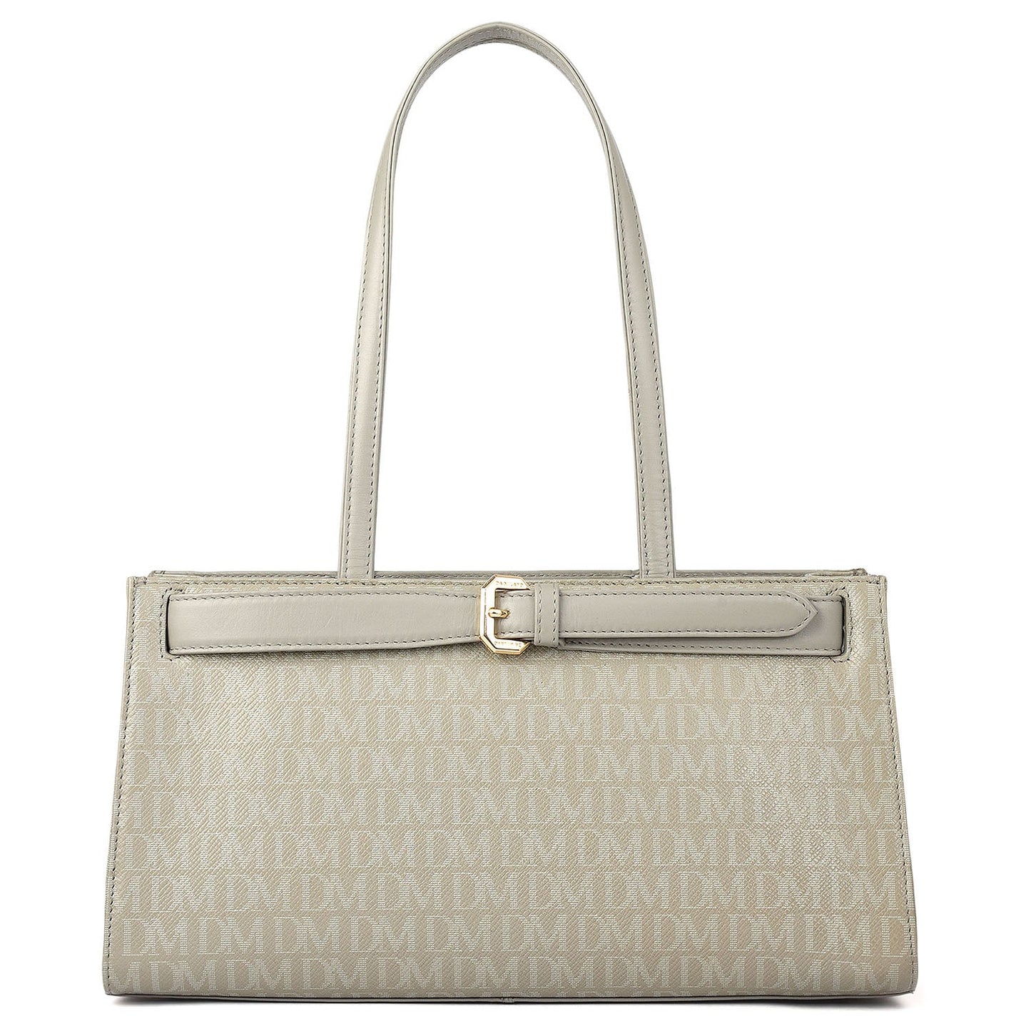 Siena Monogram Leather Shoulder Bag - Stone Grey