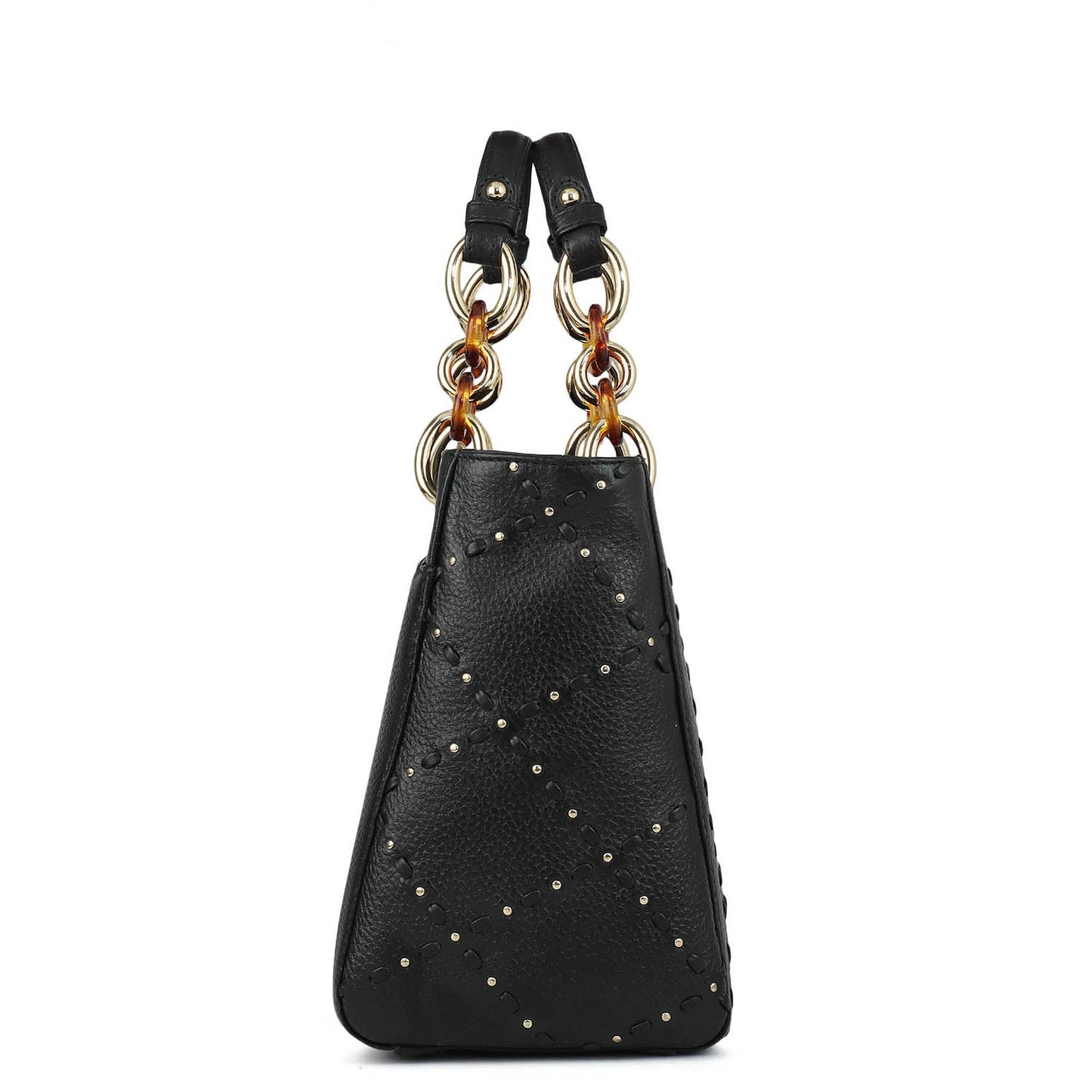 Medium Bunti Wax Leather Satchel - Black