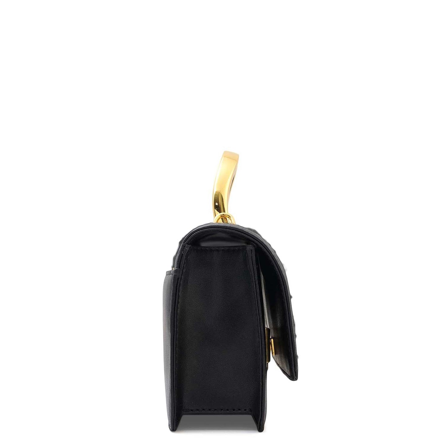 Small Canvas Plain Leather Satchel - Black