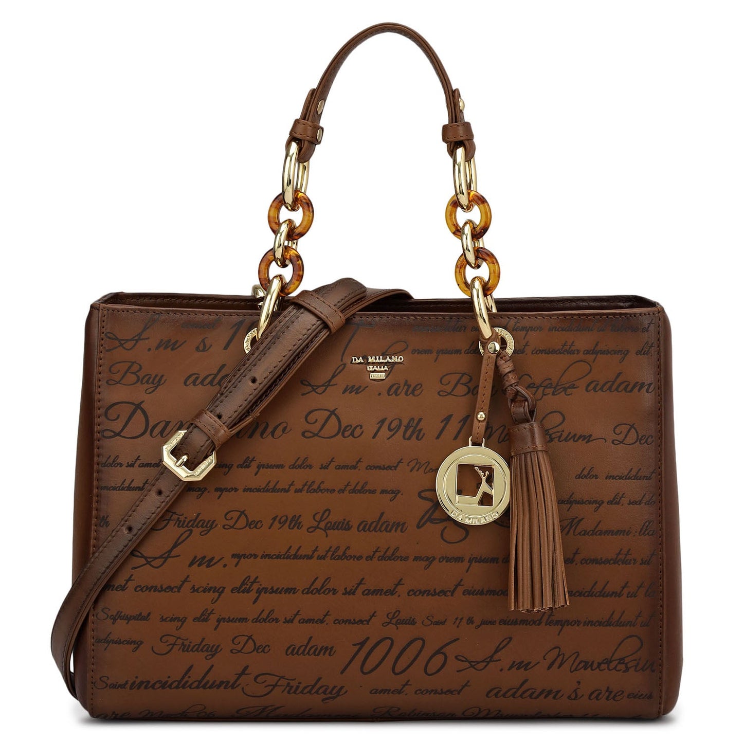 Medium Signato Leather Satchel - Cognac