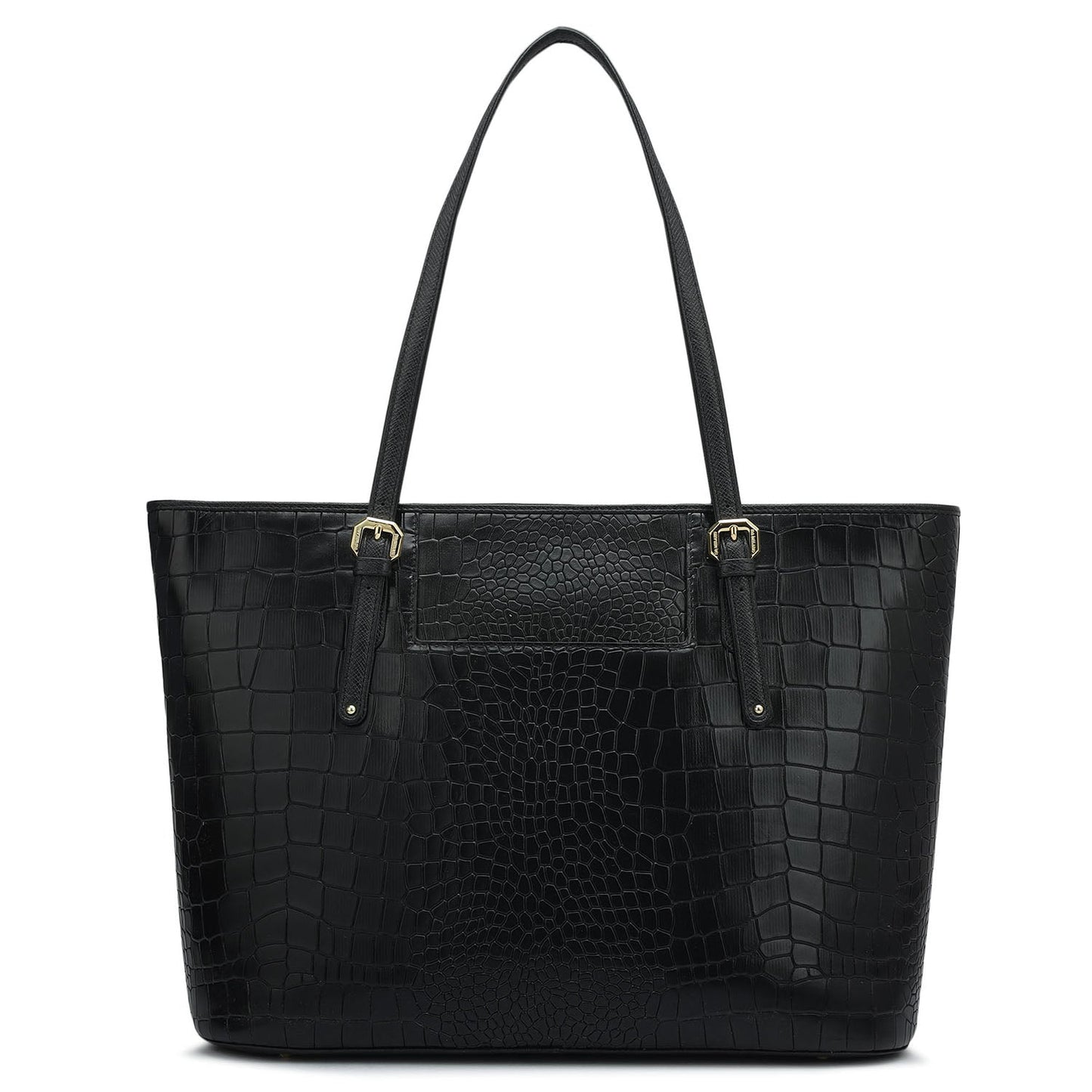 Large Croco Leather Tote - Black