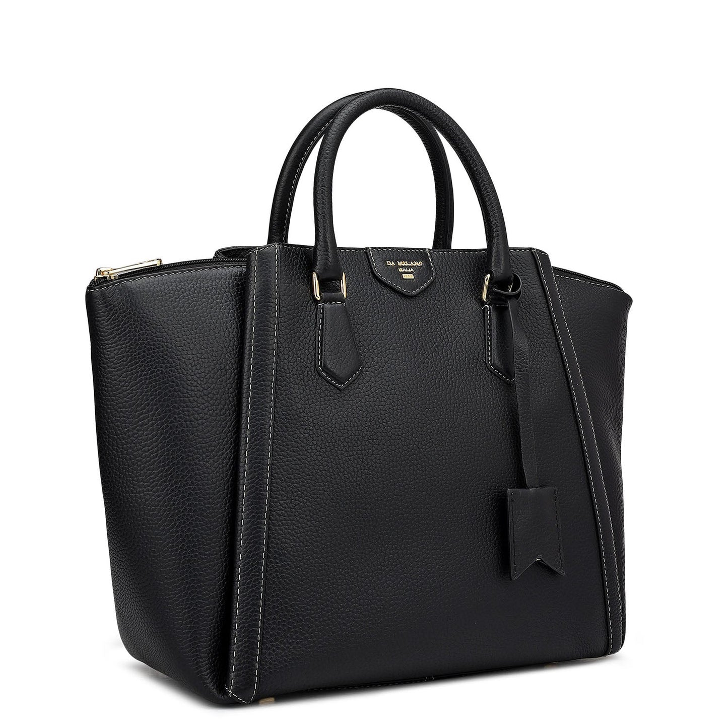 Medium Wax Leather Satchel - Black