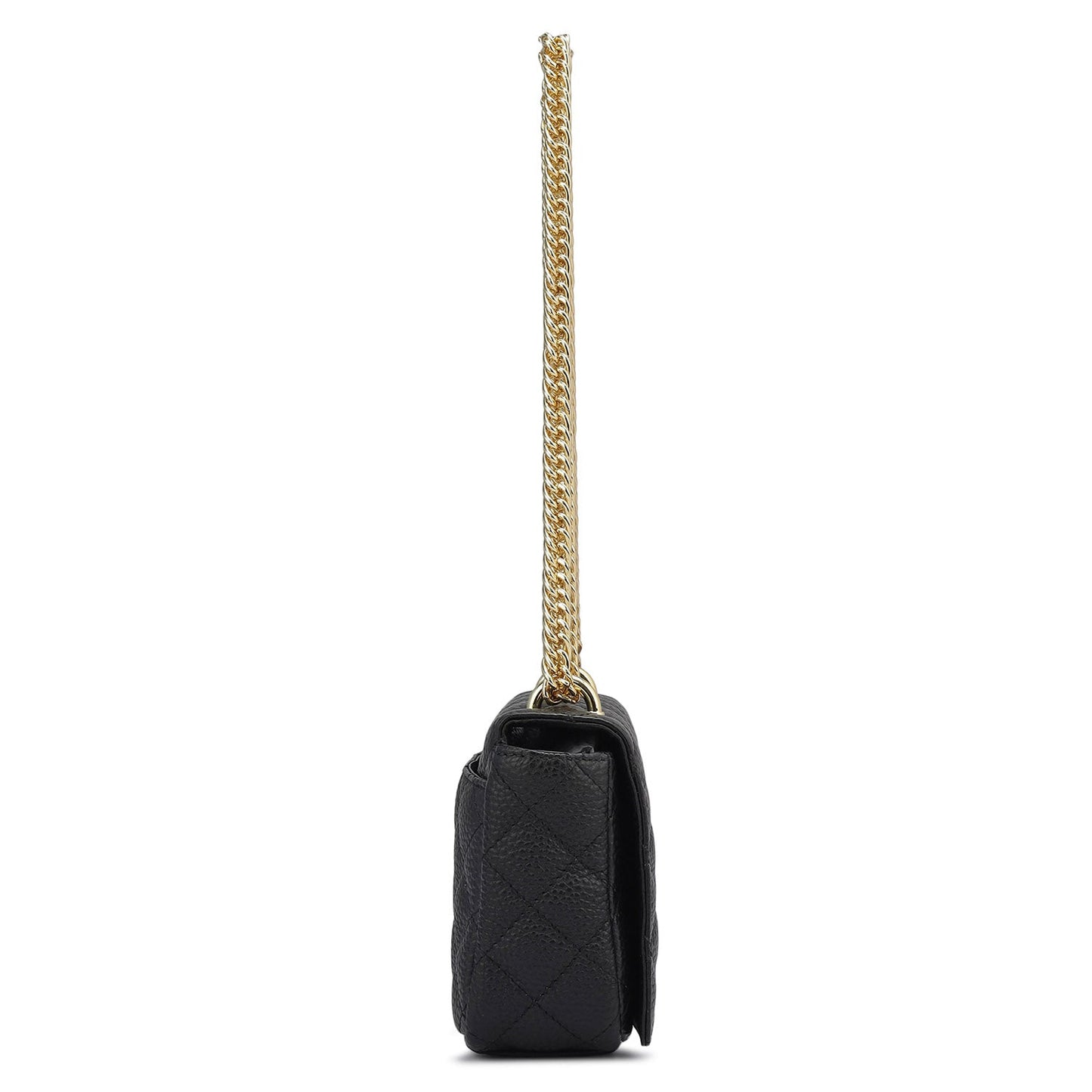 Small Quilting Leather Shoulder Bag - Black