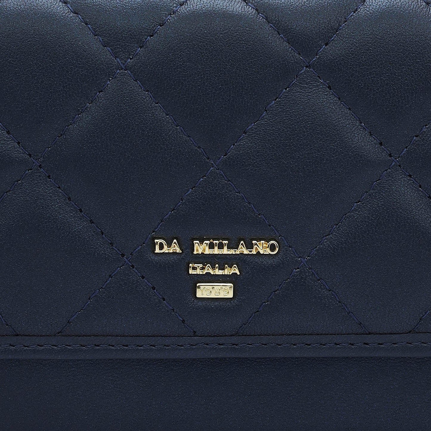 Quilting Plain Leather Ladies Wallet - Mid Night Blue