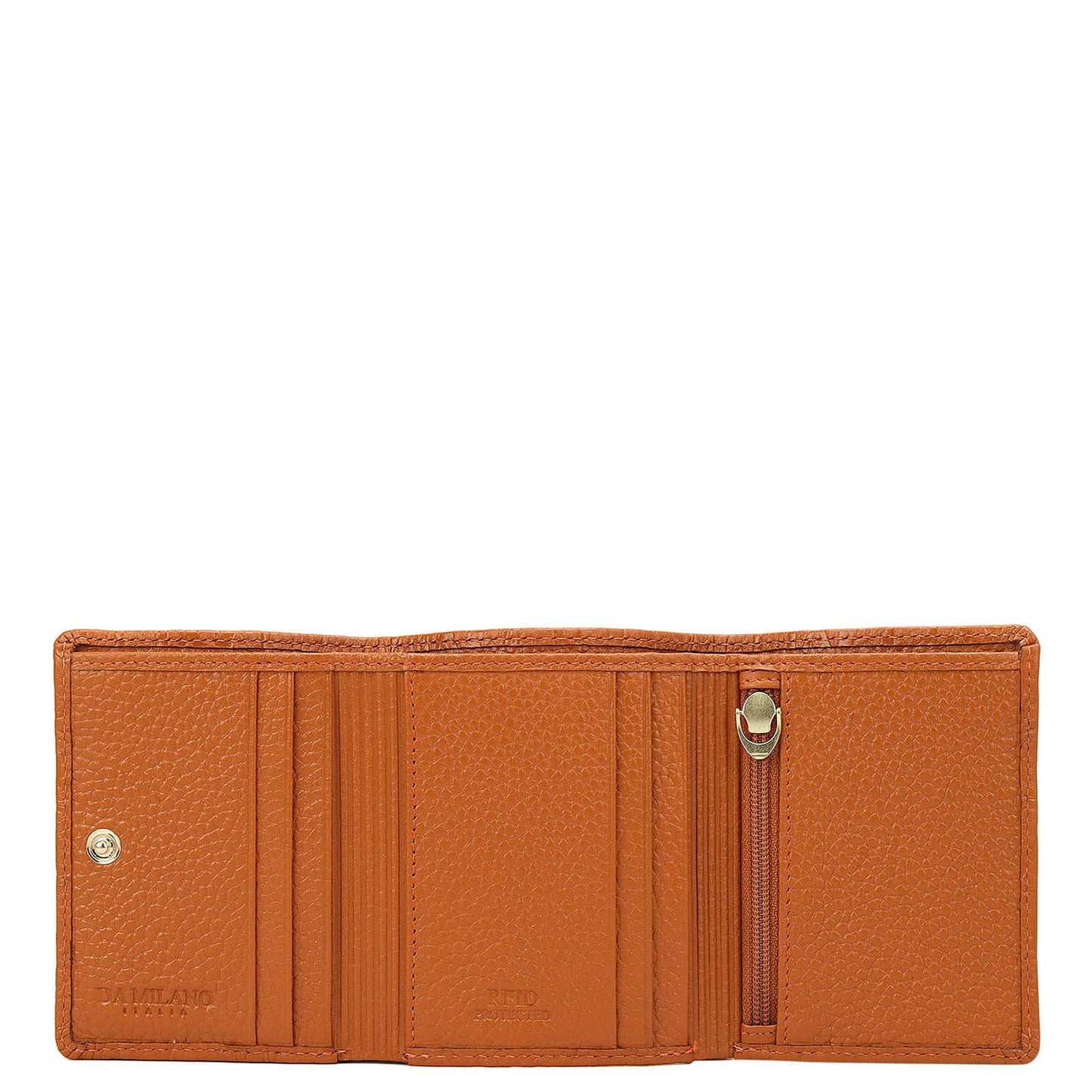 Orange Trifold Leather Mens Wallet