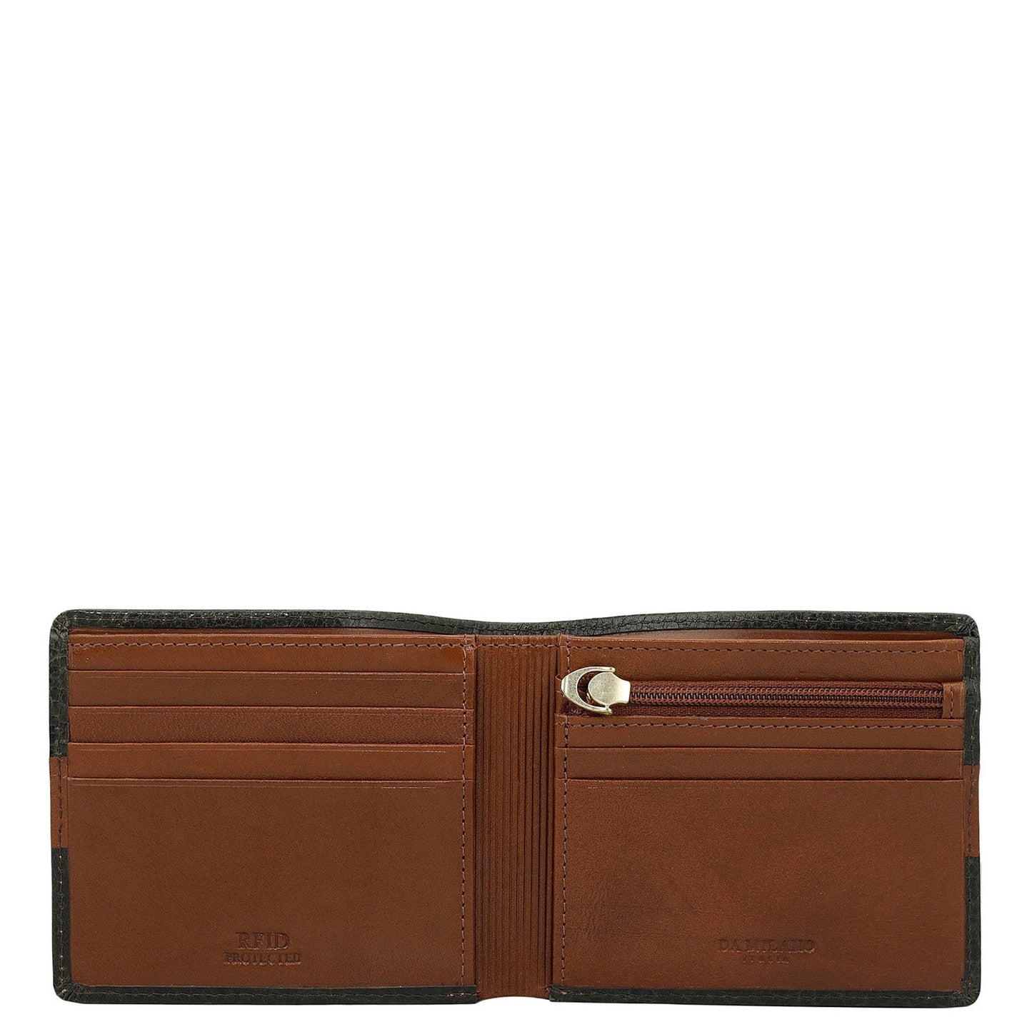Green Cognac Bifold Leather Mens Wallet