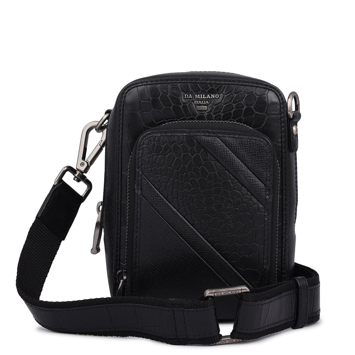Croco Franzy Leather Men Sling - Black