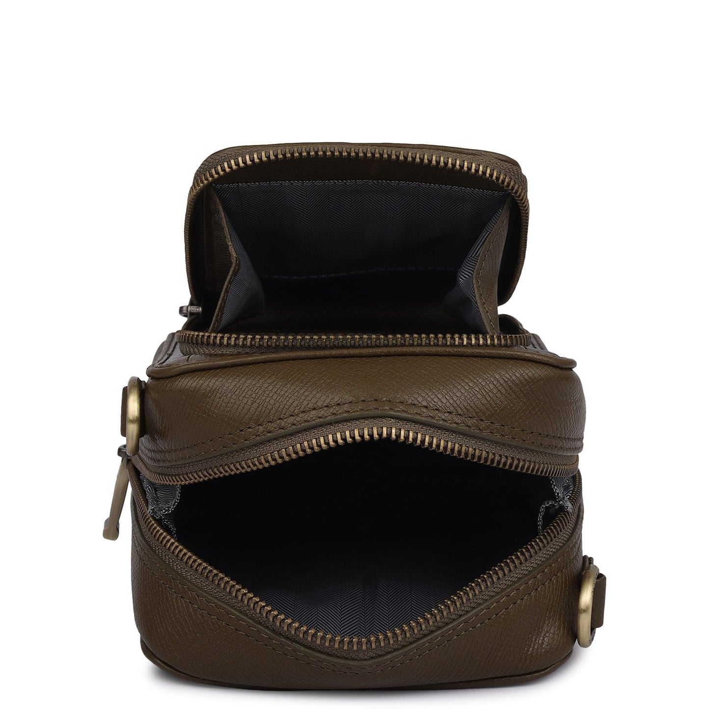 Croco Franzy Leather Men Sling - Military Green