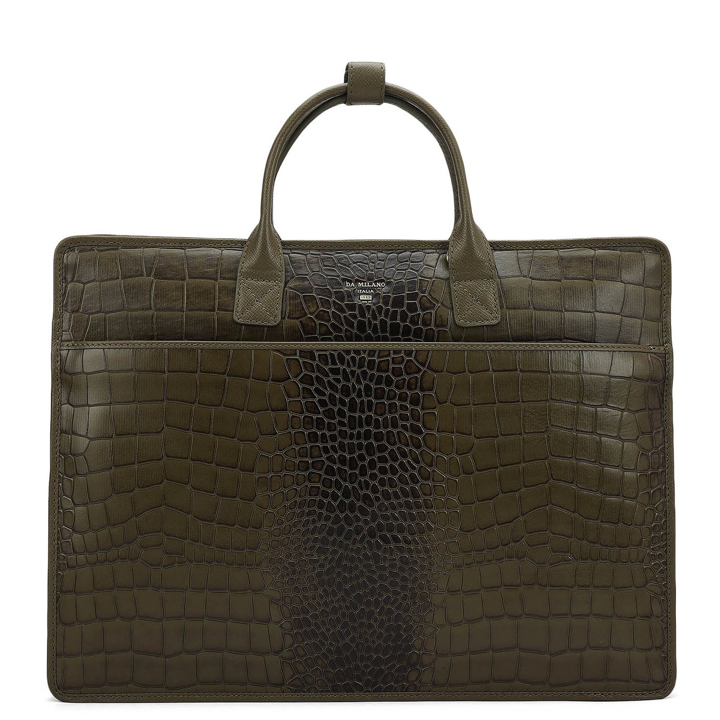 Croco Leather Laptop Sleeve - Military Green