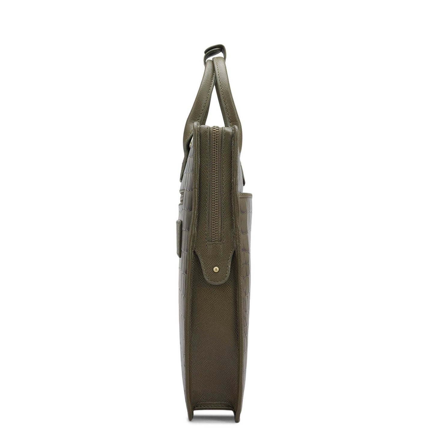 Croco Leather Laptop Sleeve - Military Green