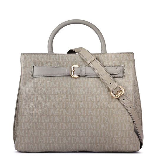Siena Monogram Leather Satchel - Stone Grey