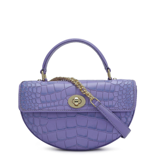 Small Croco Leather Satchel - Purple Haze