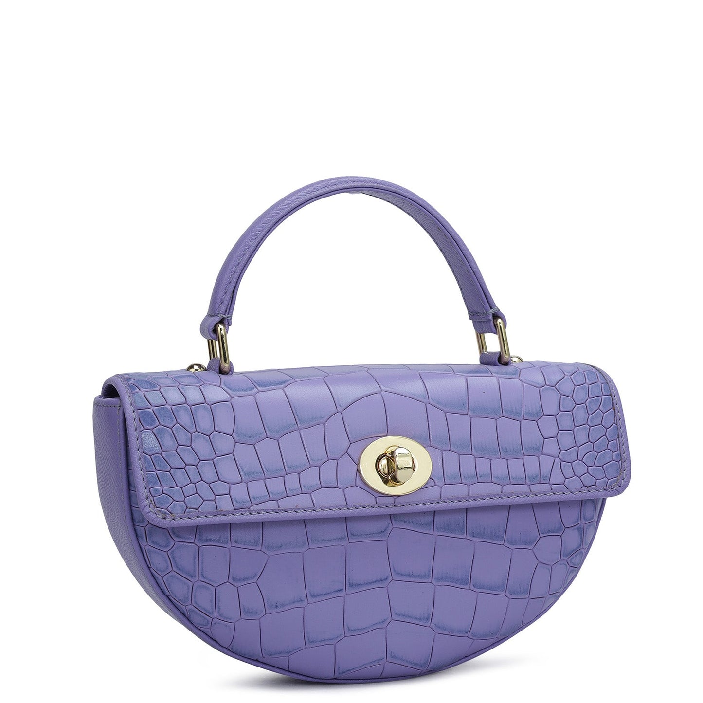 Small Croco Leather Satchel - Purple Haze