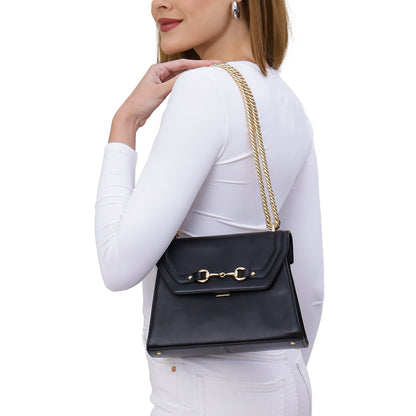 Small Plain Leather Shoulder Bag - Black