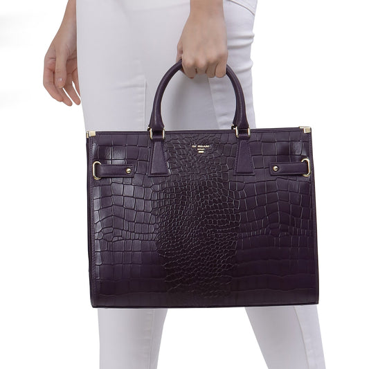 Large Croco Franzy Leather Satchel - Grapevine