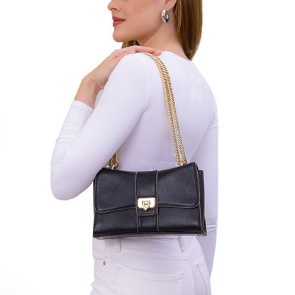 Small Franzy Leather Shoulder Bag - Black