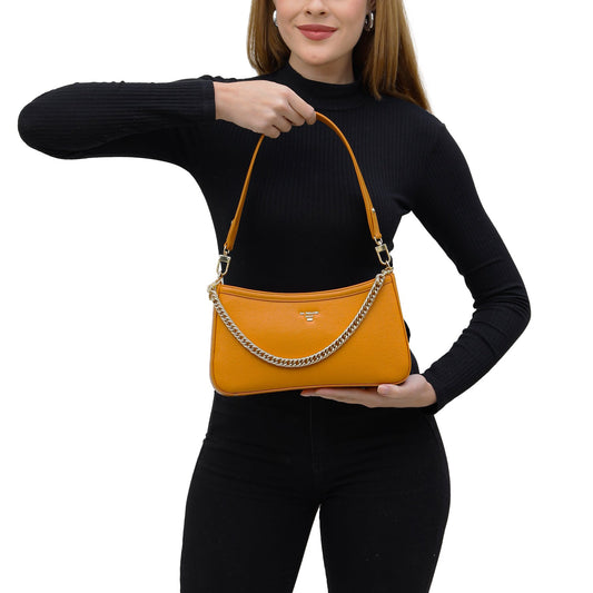 Small Franzy Leather Baguette - Flame