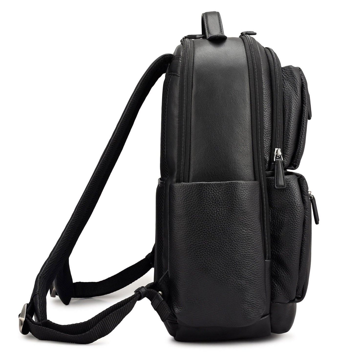 Wax Plain Leather Backpack - Black