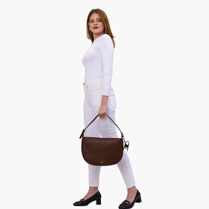 Medium Wax Leather Hobo Bag - Espresso