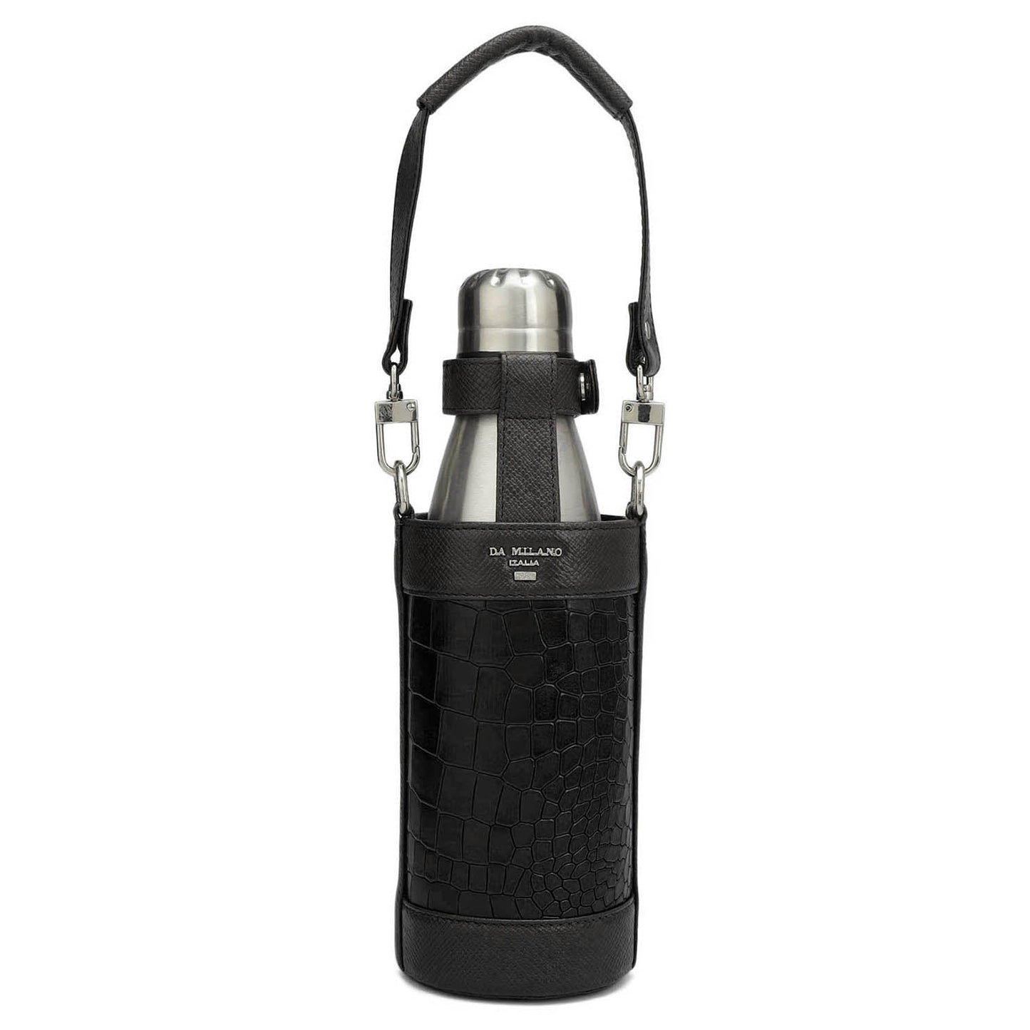 Croco Franzy Leather Bottle Case - Black