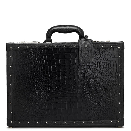 Croco Leather Briefcase - Black