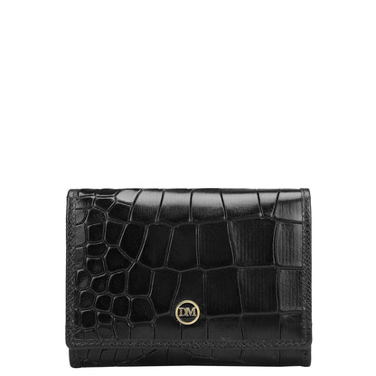 Croco Leather Card Case - Black