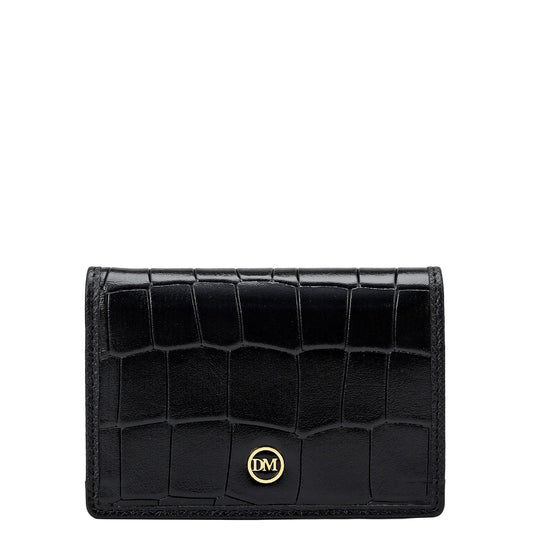 Croco Leather Card Case - Black