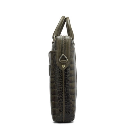 Croco Franzy Leather Laptop Bag - Military Green