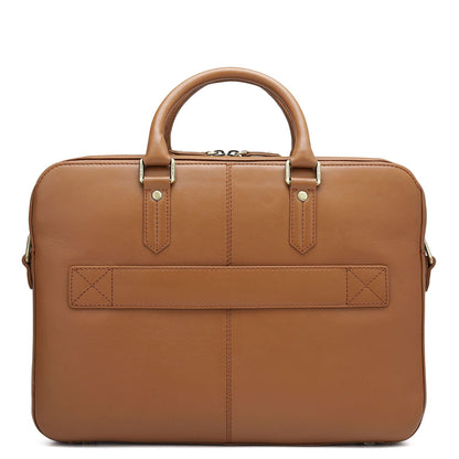 Mat Plain Leather Laptop Bag - Tan