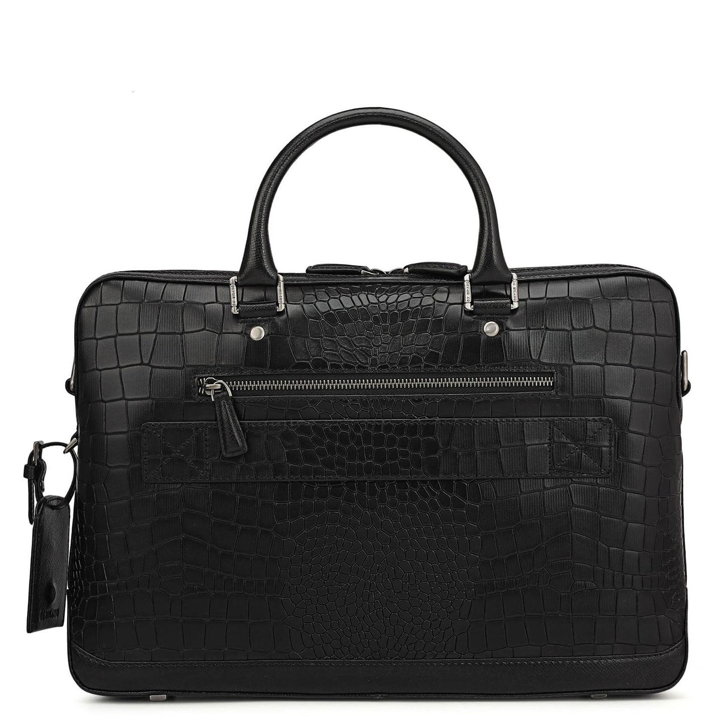 Croco Leather Laptop Bag - Black