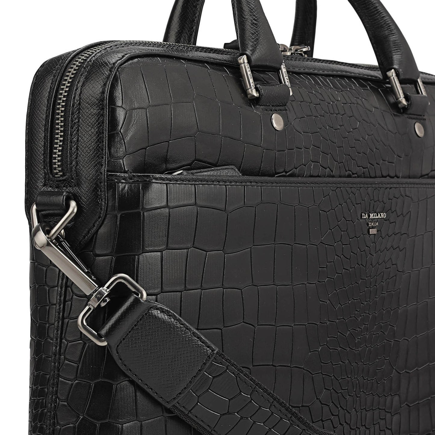 Croco Leather Laptop Bag - Black
