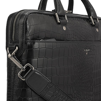 Croco Leather Laptop Bag - Black