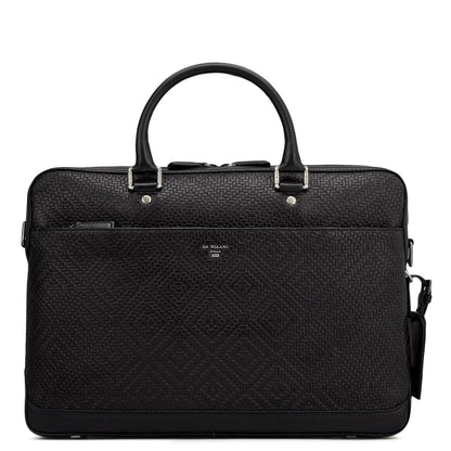 Mat Emboss Leather Laptop Bag - Black