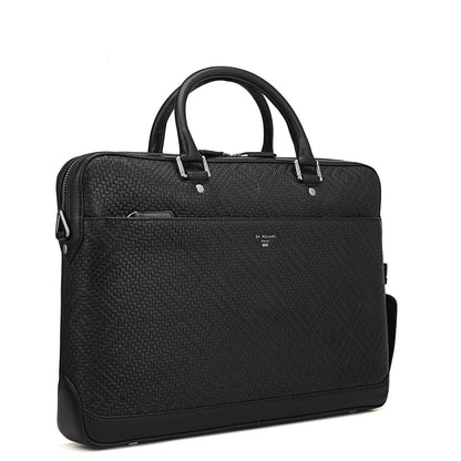 Mat Emboss Leather Laptop Bag - Black