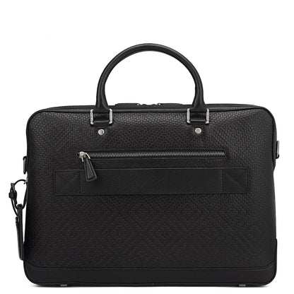Mat Emboss Leather Laptop Bag - Black