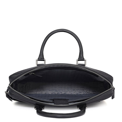 Mat Emboss Leather Laptop Bag - Black