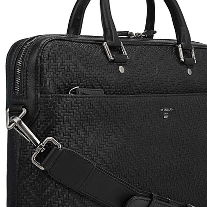 Mat Emboss Leather Laptop Bag - Black