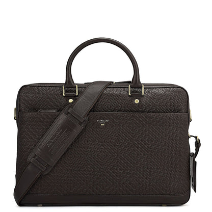 Mat Emboss Leather Laptop Bag - Brown