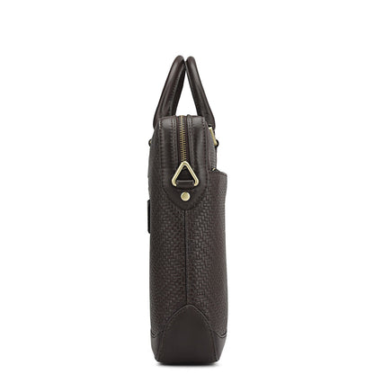 Mat Emboss Leather Laptop Bag - Brown