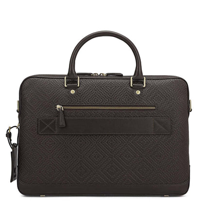 Mat Emboss Leather Laptop Bag - Brown