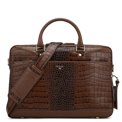 Croco Leather Laptop Bag - Date