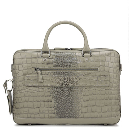 Croco Leather Laptop Bag - Stone Grey