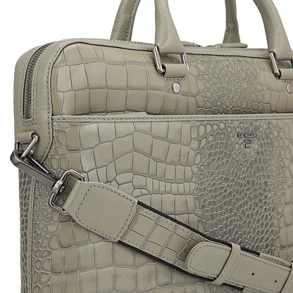 Croco Leather Laptop Bag - Stone Grey