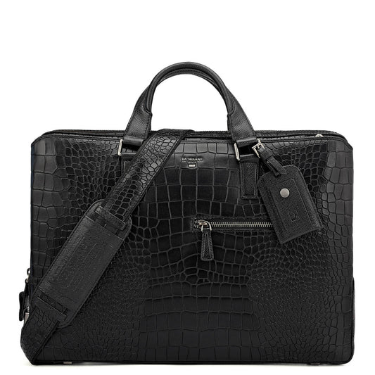 Croco Leather Laptop Bag - Black