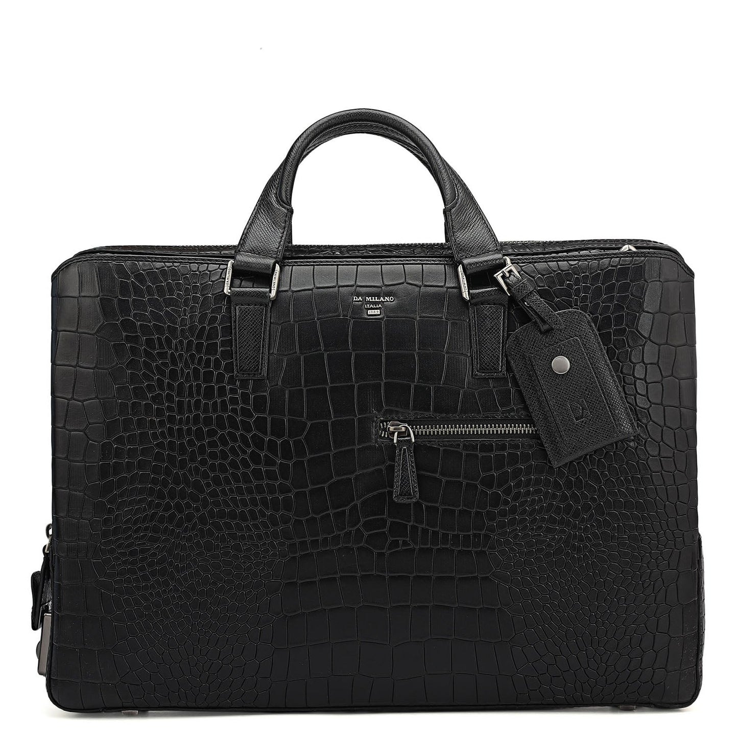 Croco Leather Laptop Bag - Black