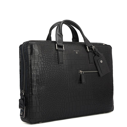 Croco Leather Laptop Bag - Black