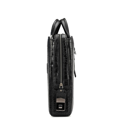 Croco Leather Laptop Bag - Black